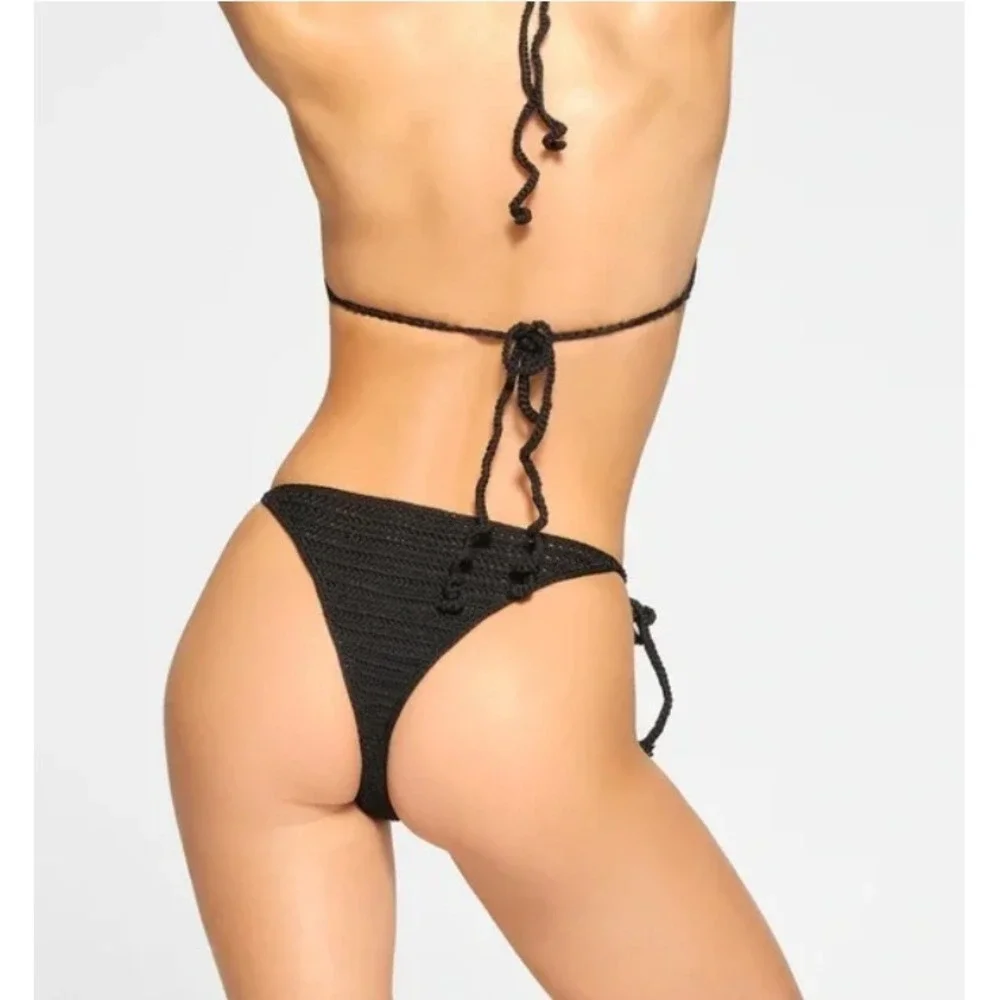 Skims Crochet Swim Tie Bikini Top,  Onyx, XXS‎